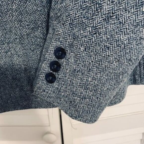 LL Bean Blue Herringbone Tweed Blazer Sz XL Wool Blend Career Classic Heritage - Picture 4 of 9